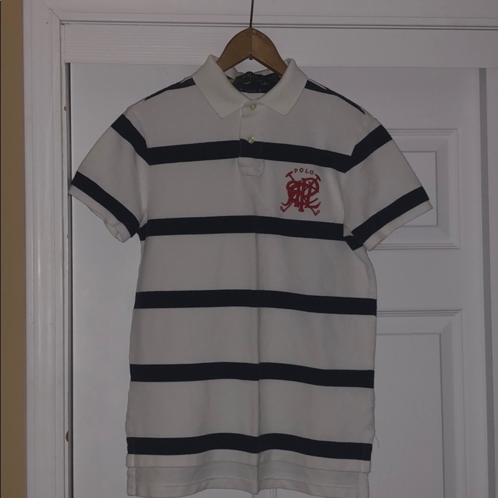 White and Navy Blue Striped Polo